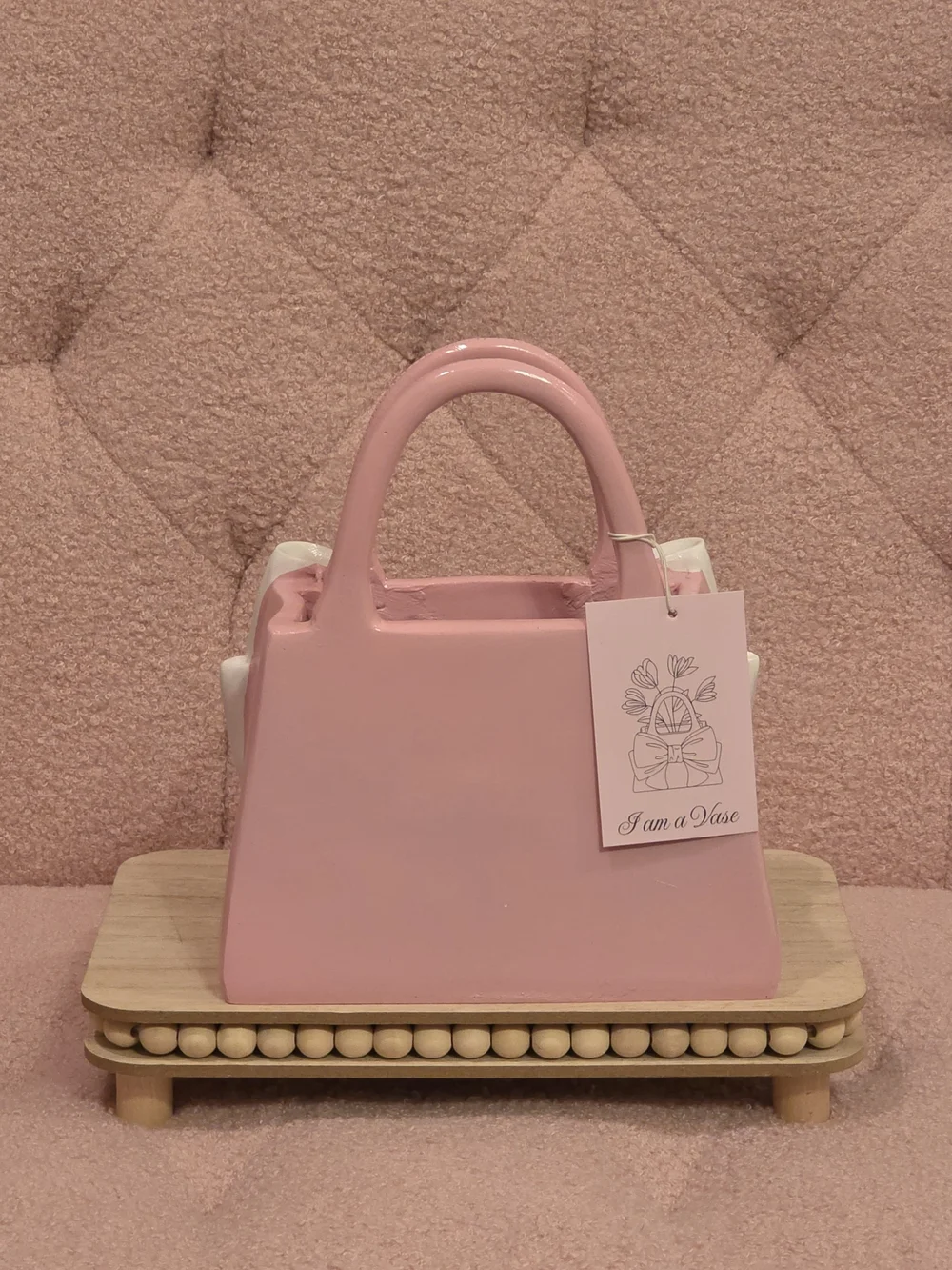 Pink Handbag with White Bow Accent